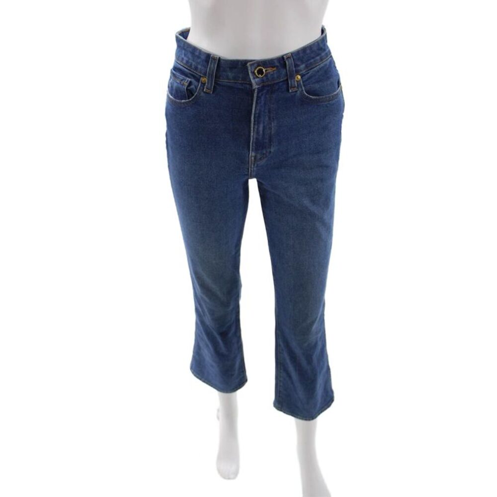 Khaite Women Cropped Flared Blue Jeans Button Fly Mid Rise Size 26